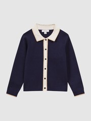 Reiss Navy Helena 9-14 yrs Embellished Knitted Cardigan - Image 2 of 5