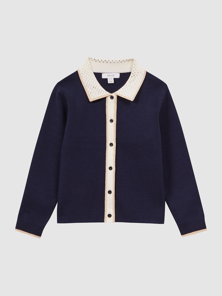 Reiss Navy Helena 9-14 yrs Embellished Knitted Cardigan - Image 2 of 5