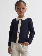 Reiss Navy Helena 9-14 yrs Embellished Knitted Cardigan - Image 3 of 5