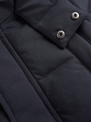 Reiss Navy Isaac Senior Quilted Hooded Coat With Linen - Image 6 of 6