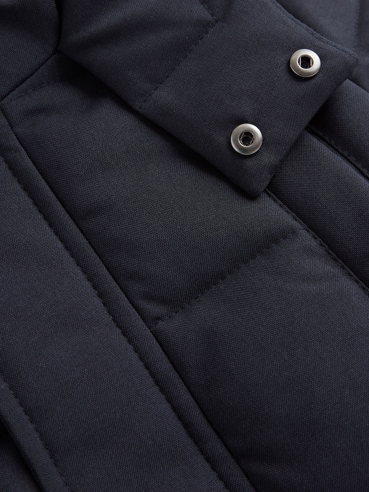 Reiss Navy Isaac Senior Quilted Hooded Coat With Linen - Image 6 of 6
