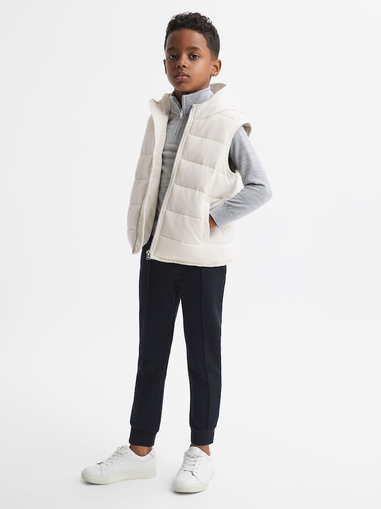 Reiss Ecru Leftwich 3-9 yrs Quilted Corduroy Hooded Gilet - Image 1 of 5