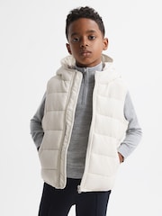 Reiss Ecru Leftwich 3-9 yrs Quilted Corduroy Hooded Gilet - Image 3 of 5