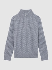 Reiss Isla Blue Richmond Senior Cashmere Knitted Half-Zip Funnel Neck Jumper - Image 2 of 6