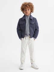 Reiss Isla Blue Richmond Senior Cashmere Knitted Half-Zip Funnel Neck Jumper - Image 3 of 6