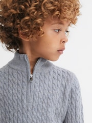 Reiss Isla Blue Richmond Senior Cashmere Knitted Half-Zip Funnel Neck Jumper - Image 4 of 6