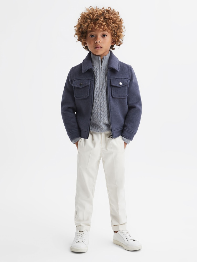 Reiss Isla Blue Richmond 3-9 yrs Cashmere Knitted Half-Zip Funnel Neck Jumper - Image 1 of 6