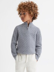 Reiss Isla Blue Richmond 3-9 yrs Cashmere Knitted Half-Zip Funnel Neck Jumper - Image 4 of 6