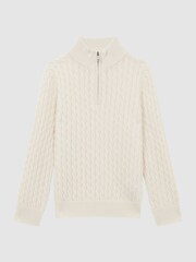 Reiss Cloud White Richmond Junior Cashmere Knitted Half-Zip Funnel Neck Jumper - Image 2 of 6