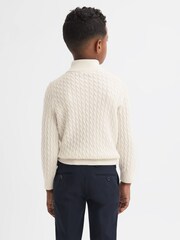 Reiss Cloud White Richmond Junior Cashmere Knitted Half-Zip Funnel Neck Jumper - Image 5 of 6