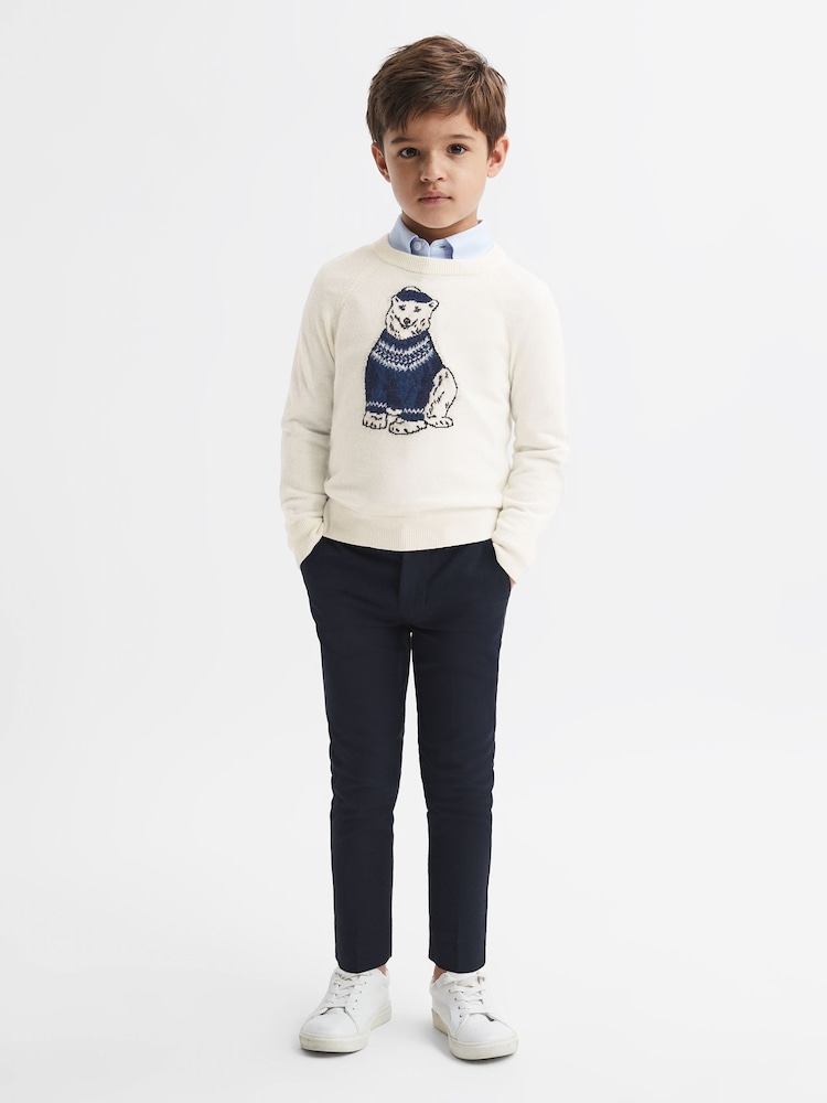 Reiss Ecru Osburn 9-14 yrs Slim Fit Motif Crew Neck Jumper - Image 1 of 5