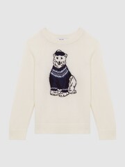 Reiss Ecru Osburn 9-14 yrs Slim Fit Motif Crew Neck Jumper - Image 2 of 5
