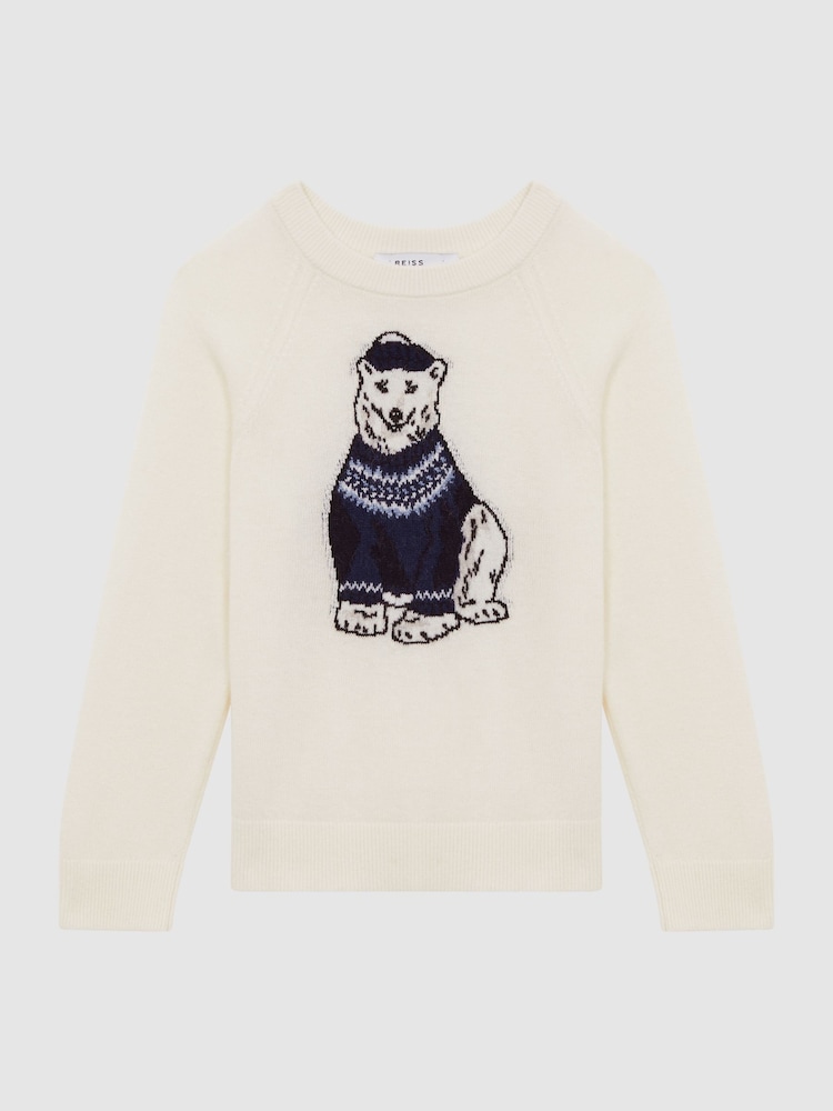 Reiss Ecru Osburn 9-14 yrs Slim Fit Motif Crew Neck Jumper - Image 2 of 5 Reiss Ecru Osburn 9-14 yrs Slim Fit Motif Crew Neck Jumper - Image 2 of 5