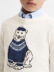 Reiss Ecru Osburn 9-14 yrs Slim Fit Motif Crew Neck Jumper - Image 3 of 5