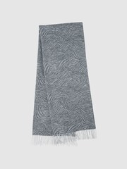 Reiss Grey Cassia Wool-Cashmere Zebra Scarf - Image 1 of 5