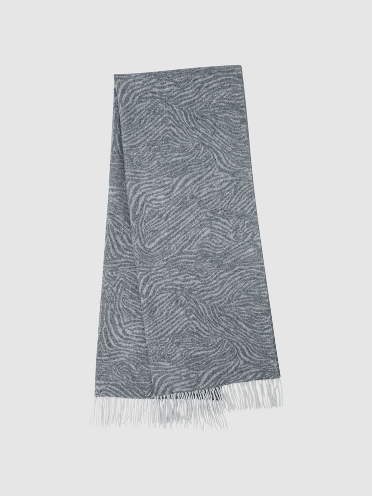 Reiss Grey Cassia Wool-Cashmere Zebra Scarf - Image 1 of 5