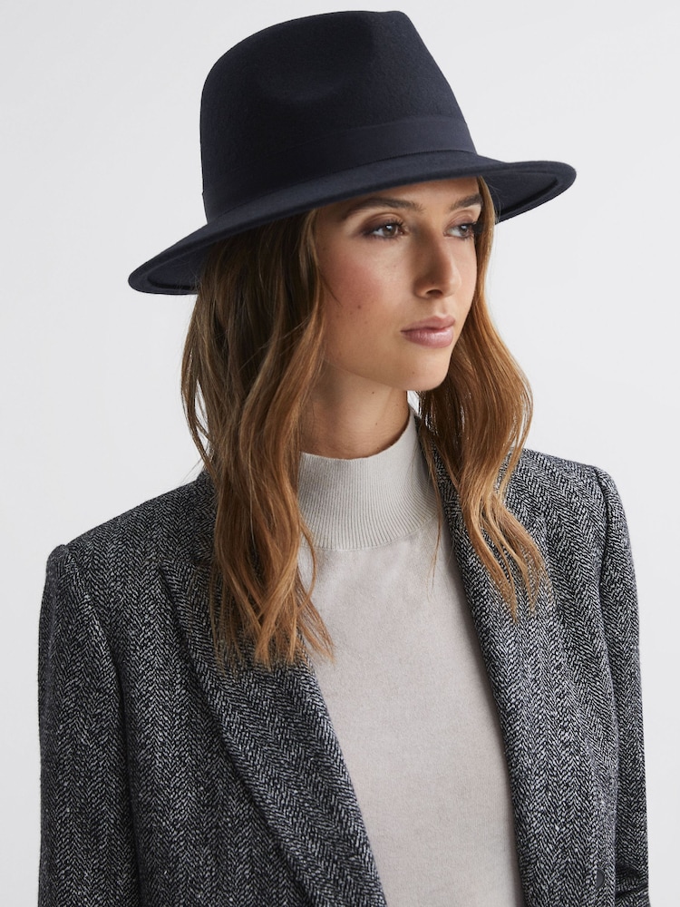 Reiss Navy Ally Wool Fedora Hat - Image 2 of 5