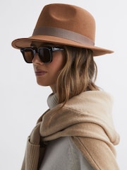 Reiss Camel Ally Wool Fedora Hat - Image 2 of 4