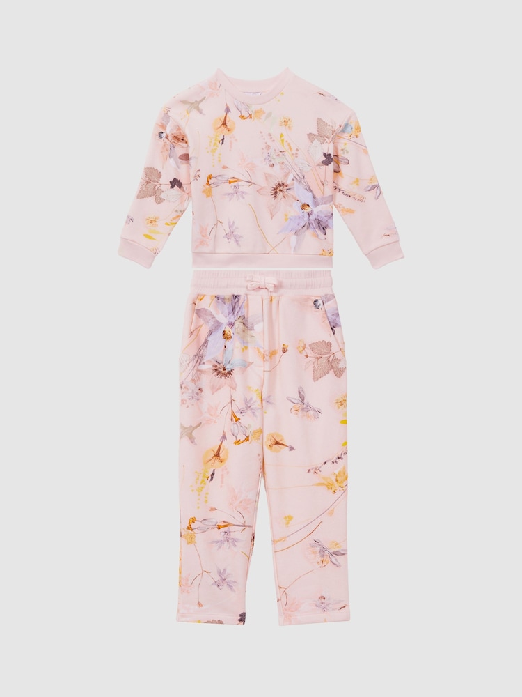 Reiss Ivory Emmi 9-14 yrs Floral Print Joggers and Jumper Set - Image 2 of 7