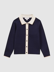 Reiss Navy Helena Embellished Knitted Cardigan - Image 5 of 10