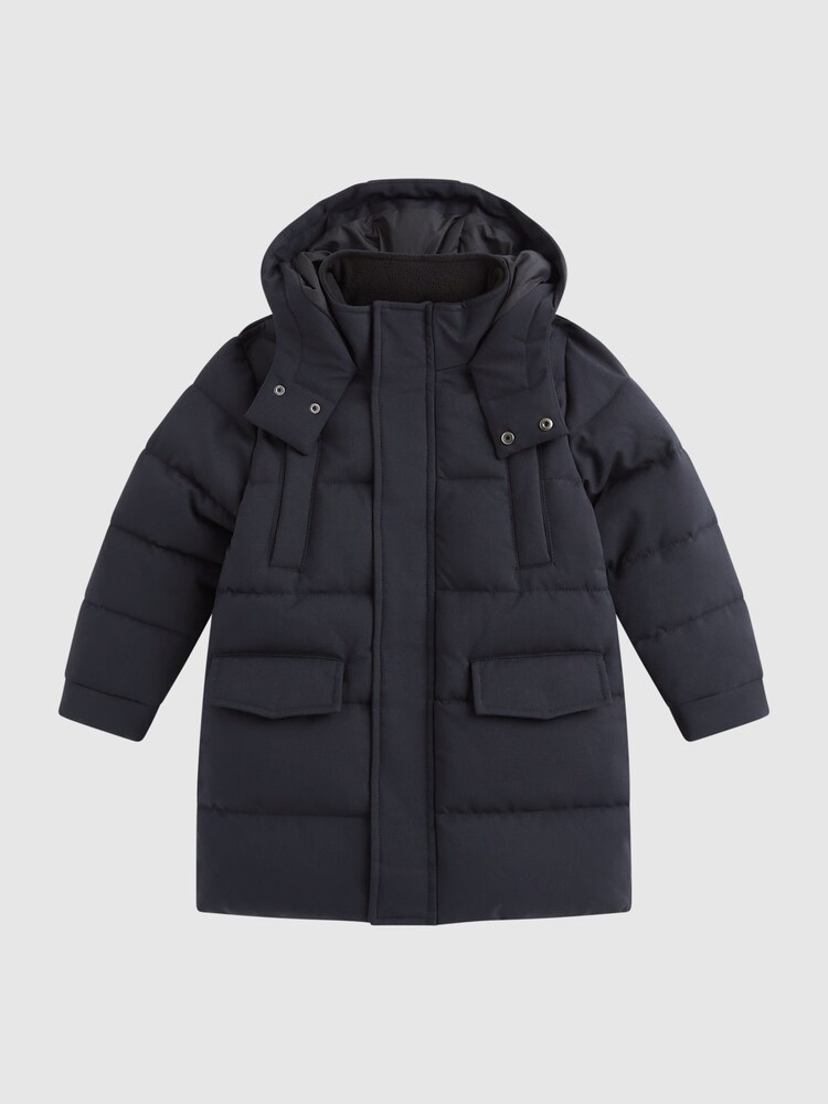 Reiss Navy Isaac Junior Quilted Hooded Coat With Linen - Image 2 of 6