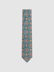 Reiss Sea Green Melange Vulcano Silk Medallion Tie - Image 1 of 5
