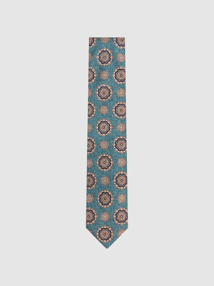 Reiss Sea Green Melange Vulcano Silk Medallion Tie - Image 1 of 5