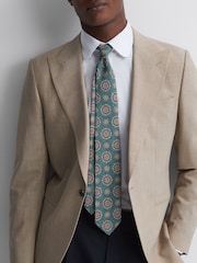 Reiss Sea Green Melange Vulcano Silk Medallion Tie - Image 2 of 5