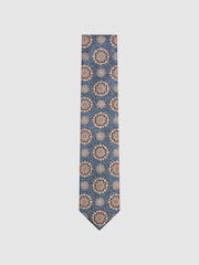 Reiss Blue Melange Vulcano Silk Medallion Tie - Image 1 of 5