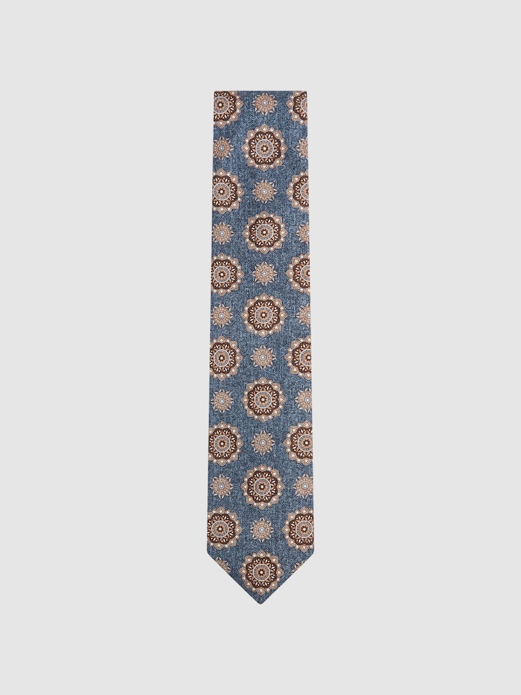 Reiss Blue Melange Vulcano Silk Medallion Tie - Image 1 of 5