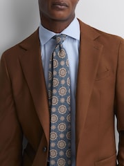 Reiss Blue Melange Vulcano Silk Medallion Tie - Image 2 of 5