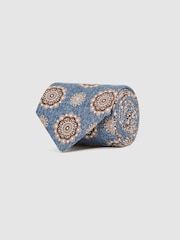 Reiss Blue Melange Vulcano Silk Medallion Tie - Image 3 of 5