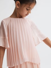 Reiss Pink Tommi Pleated Flare Sleeve Top - Image 1 of 6