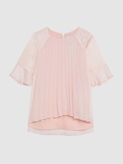 Reiss Pink Tommi Pleated Flare Sleeve Top - Image 2 of 6