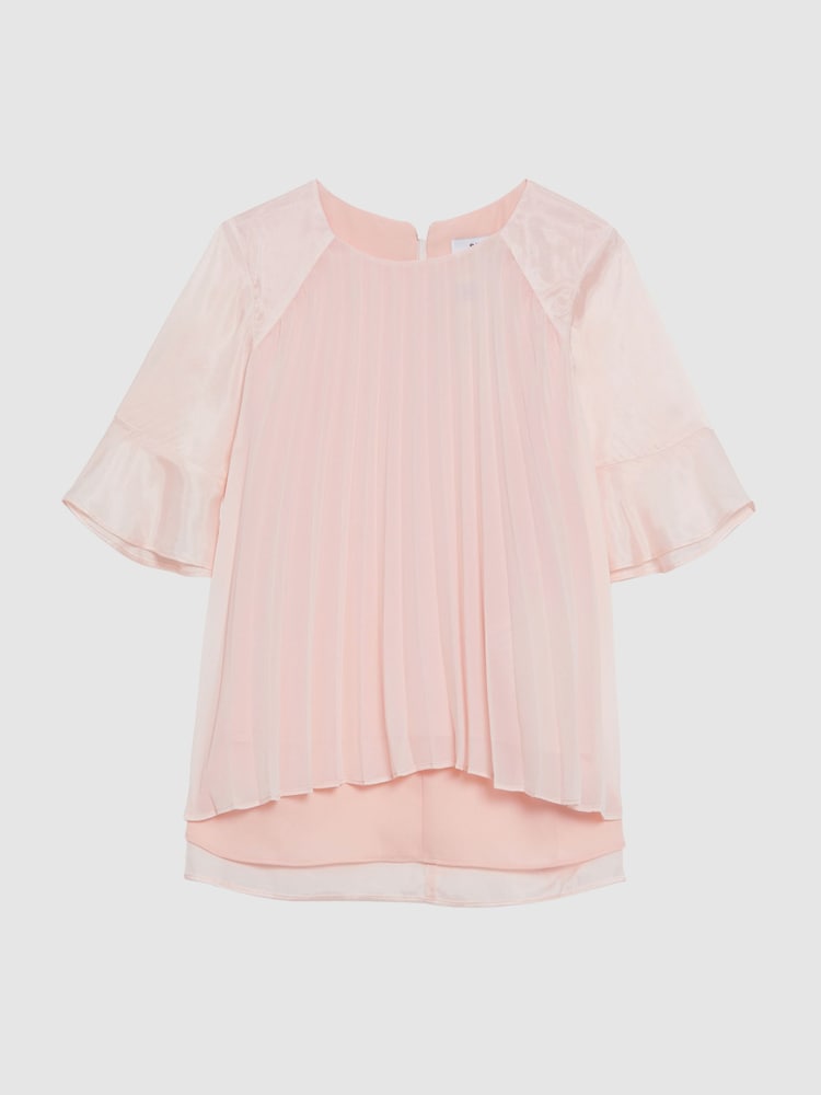 Reiss Pink Tommi Pleated Flare Sleeve Top - Image 2 of 6