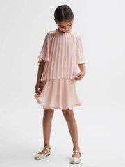 Reiss Pink Tommi Pleated Flare Sleeve Top - Image 3 of 6