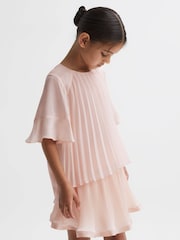 Reiss Pink Tommi Pleated Flare Sleeve Top - Image 4 of 6