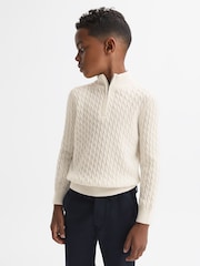 Reiss Cloud White Richmond 9-14 yrs Cashmere Knitted Half-Zip Funnel Neck Jumper - Image 1 of 6