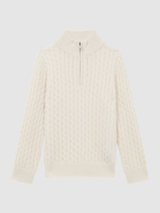Reiss Cloud White Richmond 9-14 yrs Cashmere Knitted Half-Zip Funnel Neck Jumper - Image 2 of 6