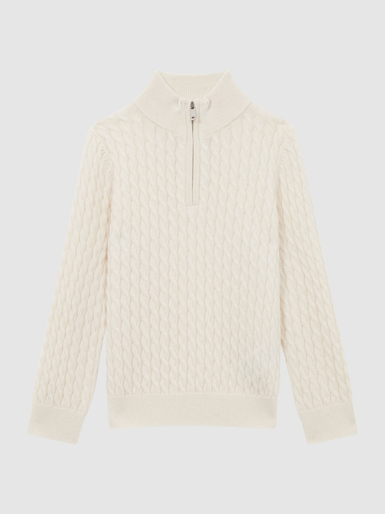 Reiss Cloud White Richmond 9-14 yrs Cashmere Knitted Half-Zip Funnel Neck Jumper - Image 2 of 6