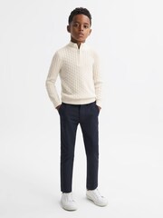 Reiss Cloud White Richmond 9-14 yrs Cashmere Knitted Half-Zip Funnel Neck Jumper - Image 3 of 6