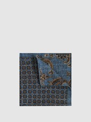 Reiss Blue Melange/Navy Tinetto Wool-Cotton Reversible Pocket Square - Image 1 of 5