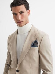 Reiss Blue Melange/Navy Tinetto Wool-Cotton Reversible Pocket Square - Image 2 of 5