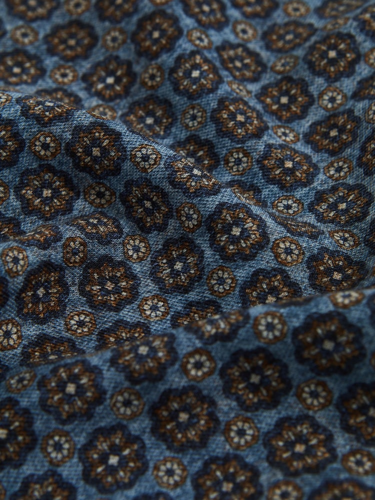 Reiss Blue Melange/Navy Tinetto Wool-Cotton Reversible Pocket Square - Image 5 of 5