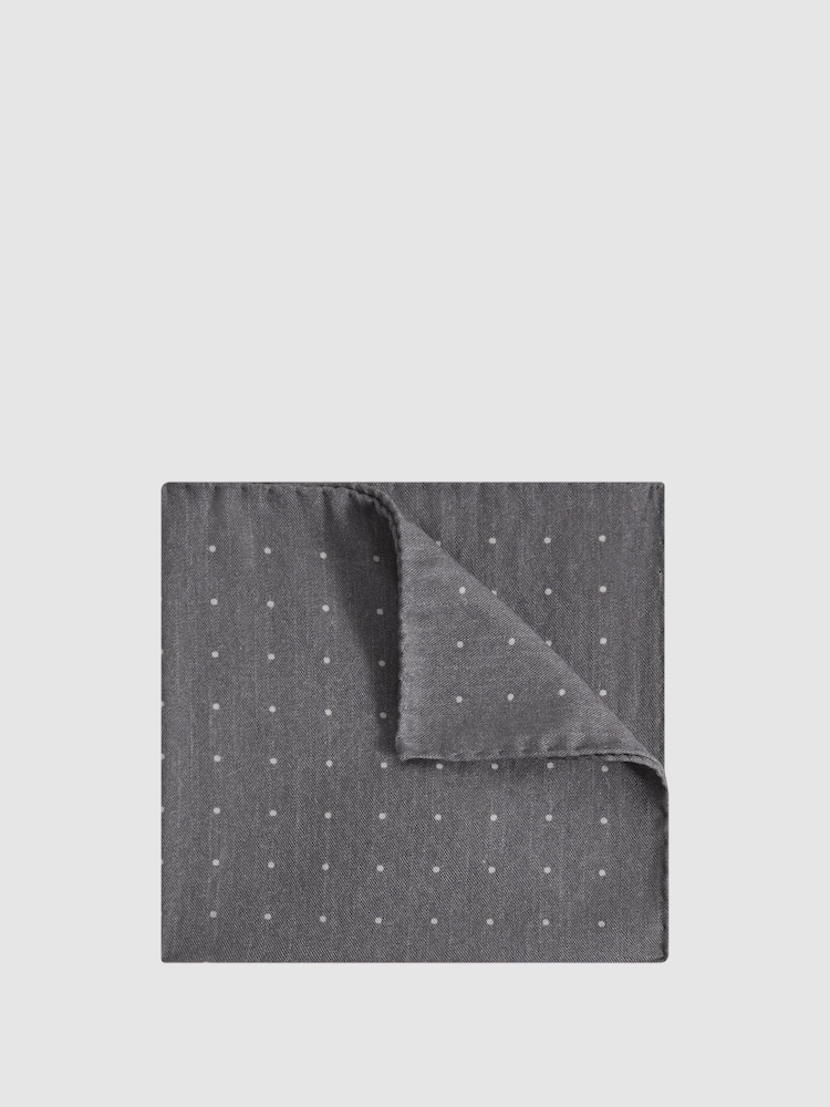 Reiss Soft Grey Tuscan Cotton-Wool Polka Dot Pocket Square - Image 1 of 5 Reiss Soft Grey Tuscan Cotton-Wool Polka Dot Pocket Square - Image 1 of 5
