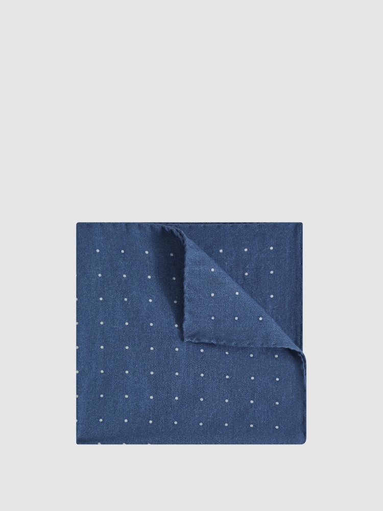 Reiss Airforce Blue Tuscan Cotton-Wool Polka Dot Pocket Square - Image 1 of 5 Reiss Airforce Blue Tuscan Cotton-Wool Polka Dot Pocket Square - Image 1 of 5