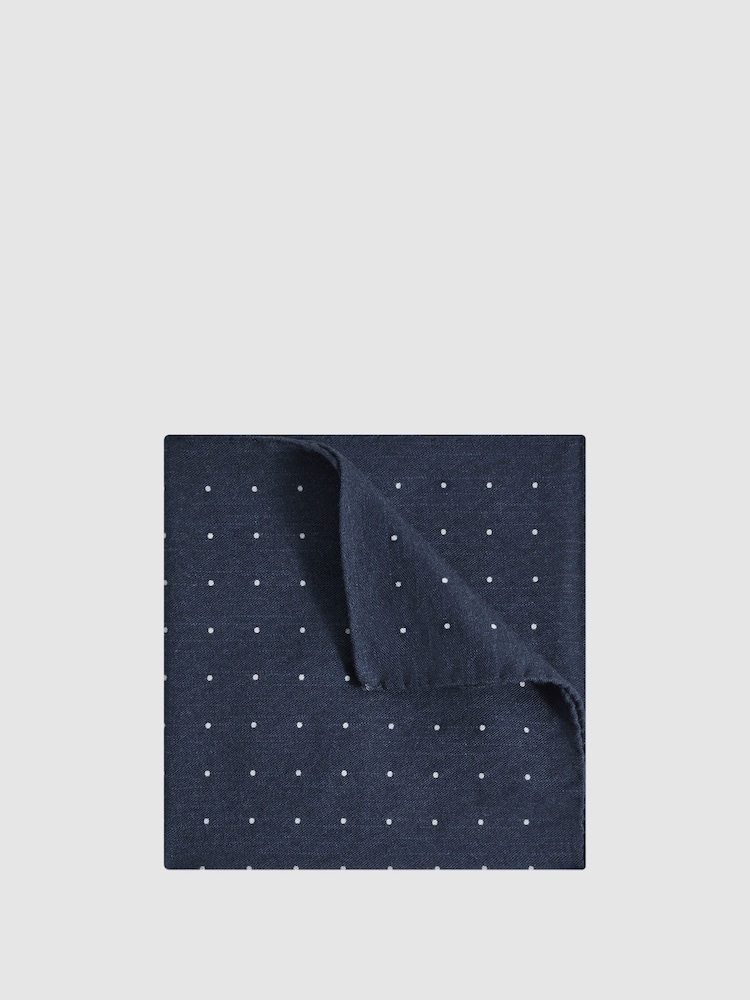 Reiss Navy Tuscan Cotton-Wool Polka Dot Pocket Square - Image 1 of 5