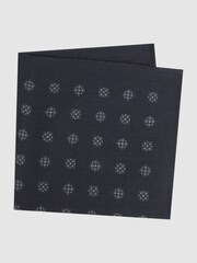 Reiss Navy Ventre Reversible Wool Cotton Pocket Square - Image 4 of 5