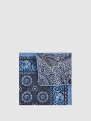 Reiss Indigo Giglio Reversible Cotton Pocket Square - Image 1 of 5