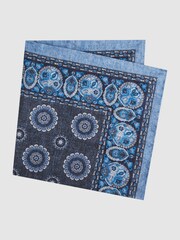 Reiss Indigo Giglio Reversible Cotton Pocket Square - Image 4 of 5
